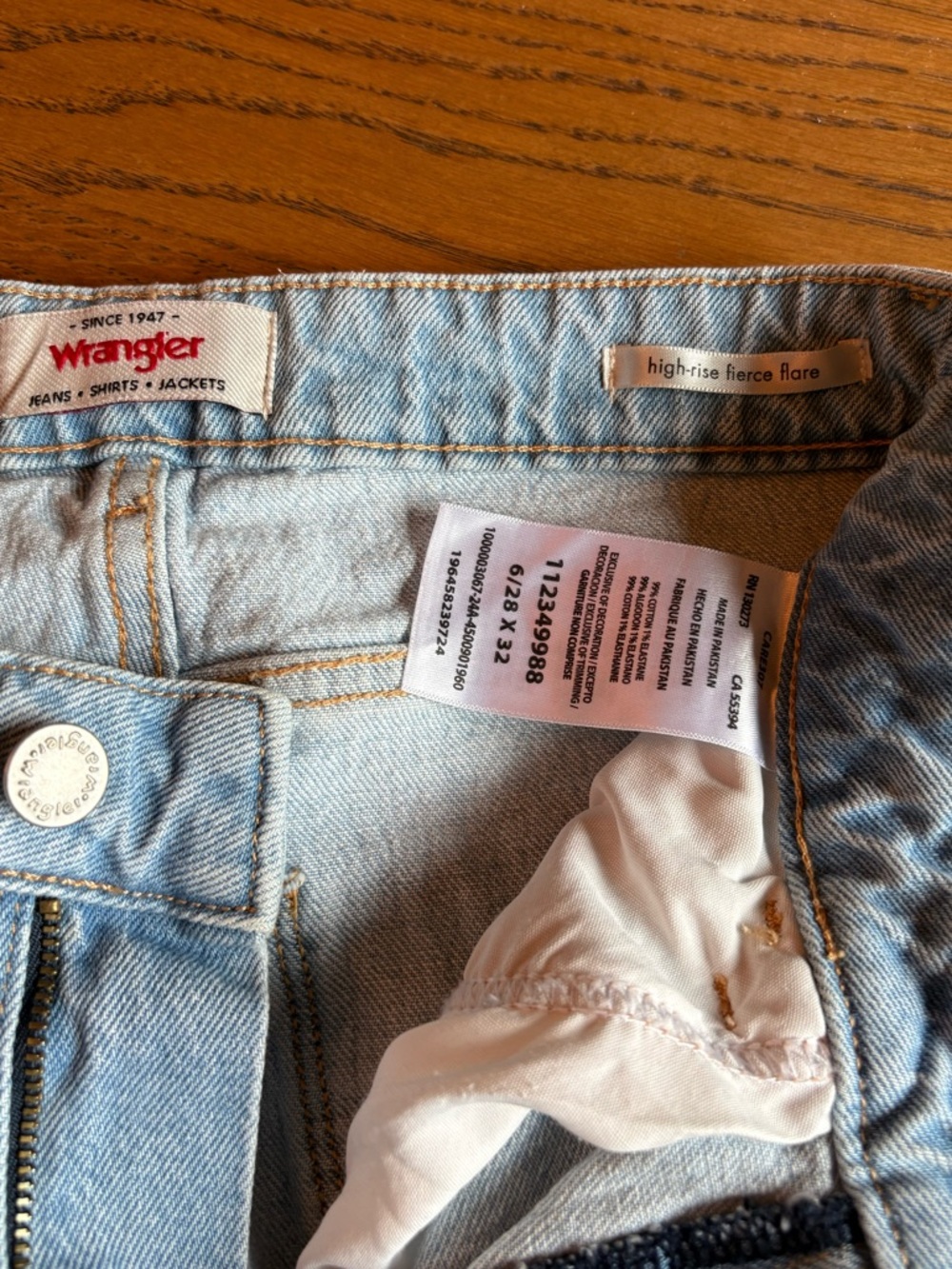 Wrangler High Rise Fierce Flare Light Wash Denim Jeans with Contrast Stitching - Picture 3 of 6